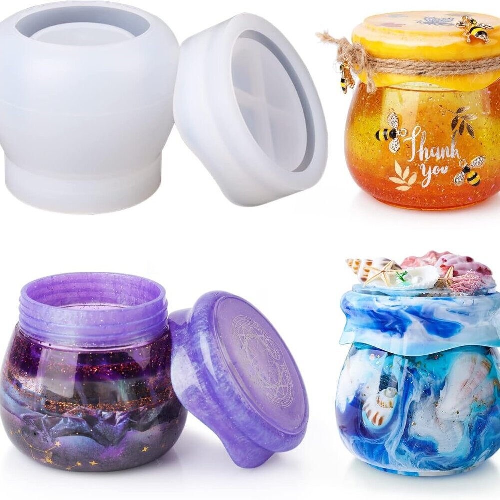 Pudding Jar Resin Molds with Lid, Epoxy Molds Silicone for Storage Bottle,Candle